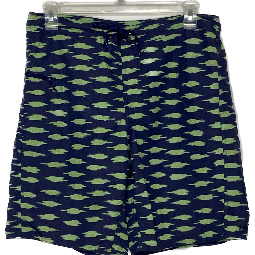 Patagonia Mens Swim Shorts Trunks Blue w Green Pattern Size 36 Waist Summer Wear